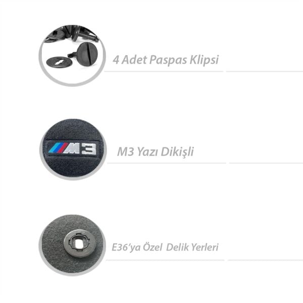Bmw E36 Sedan Siyah M3 Halı Paspas