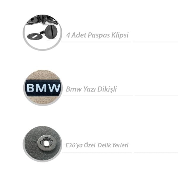 Bmw E36 Sedan Bej Bmw Yazılı Halı Paspas