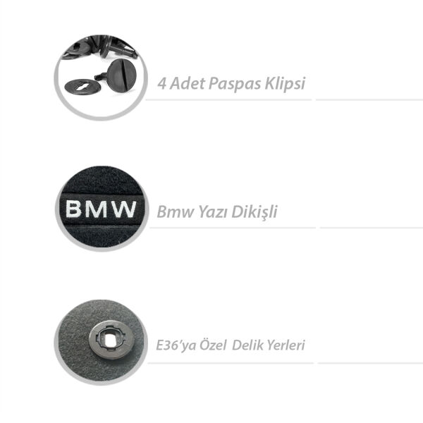 Bmw E36 Coupe  Siyah Bmw Yazılı Halı Paspas | Yerli Üretim