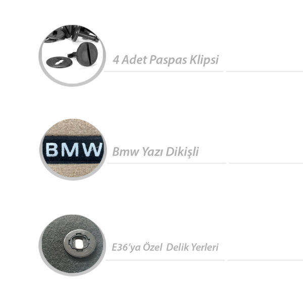 Bmw E36 Coupe  Bej Bmw Yazılı Halı Paspas | Yerli Üretim